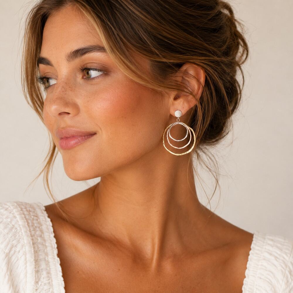Bohemian Irregular Circle Hoop Earrings Gold Silver Toned Dangle Mixed Metals